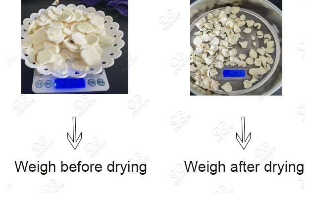 Weight comparison of Chinese yam before and after drying